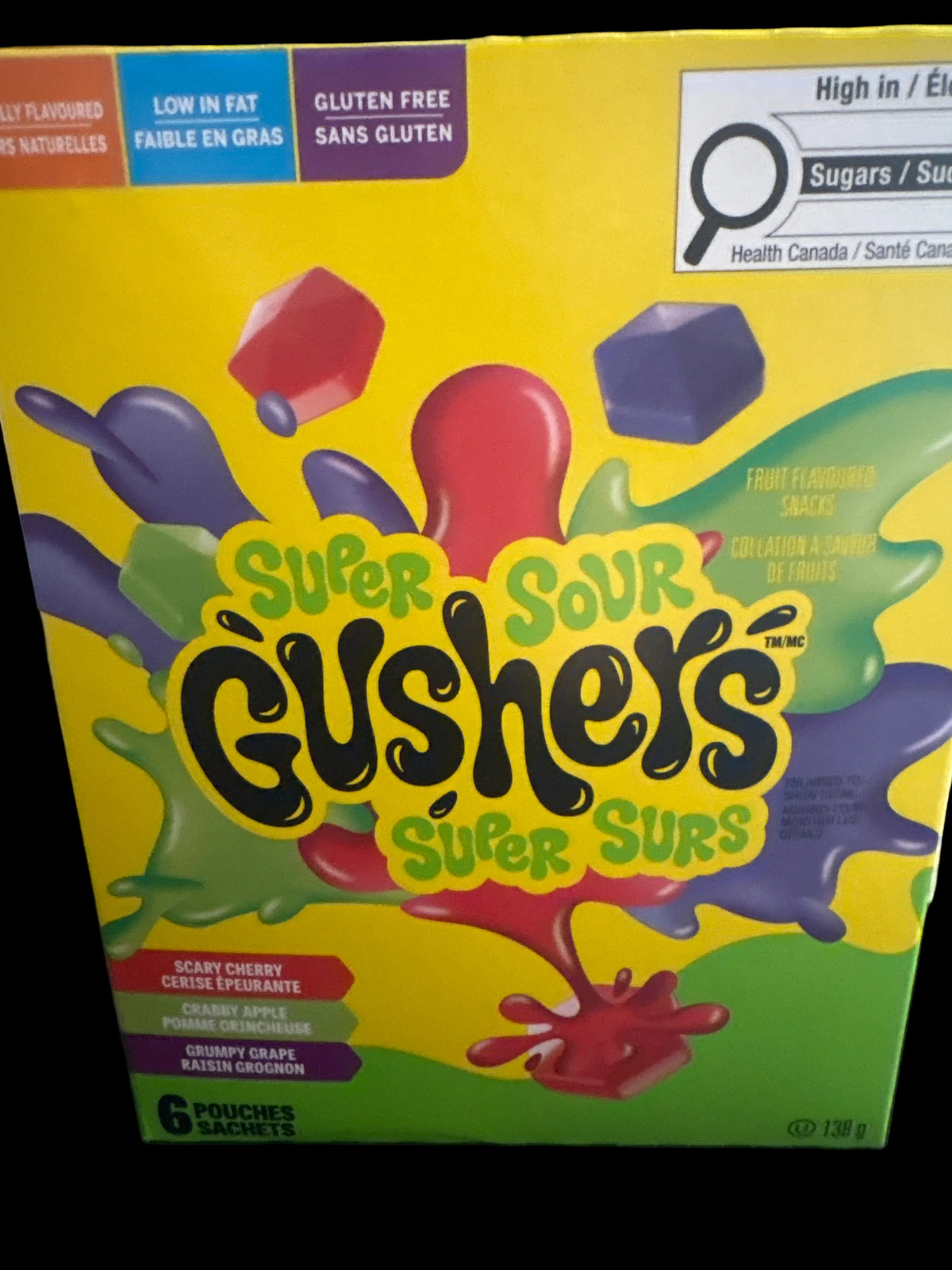 Super sour gushers cherry apple and grape flavour