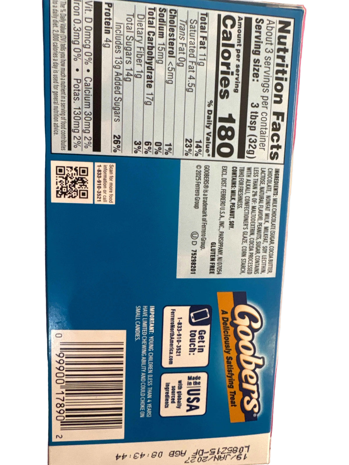 Goobers milk chocolate dry roasted peanuts