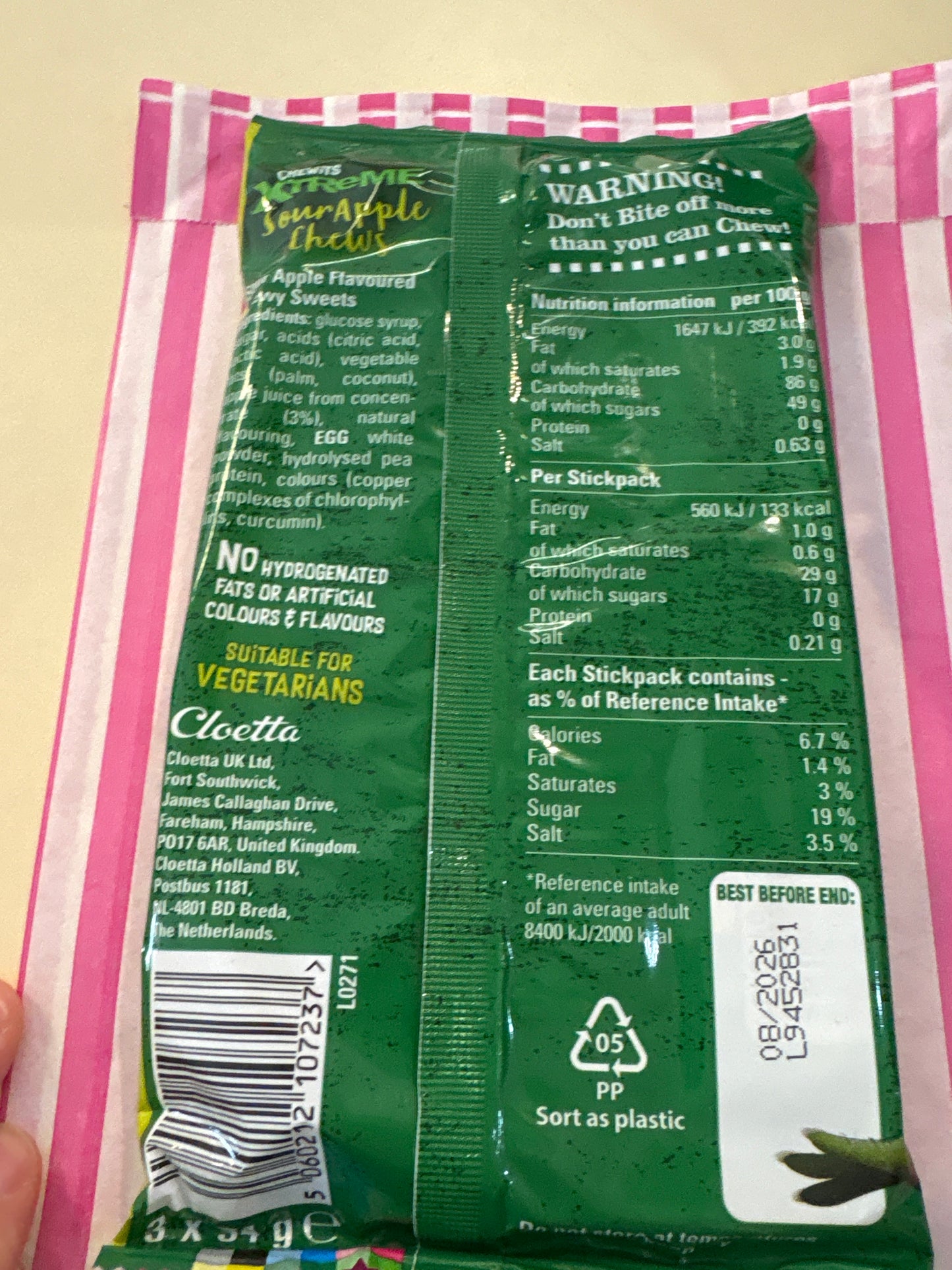 Chewits Xtreme sour apple chews