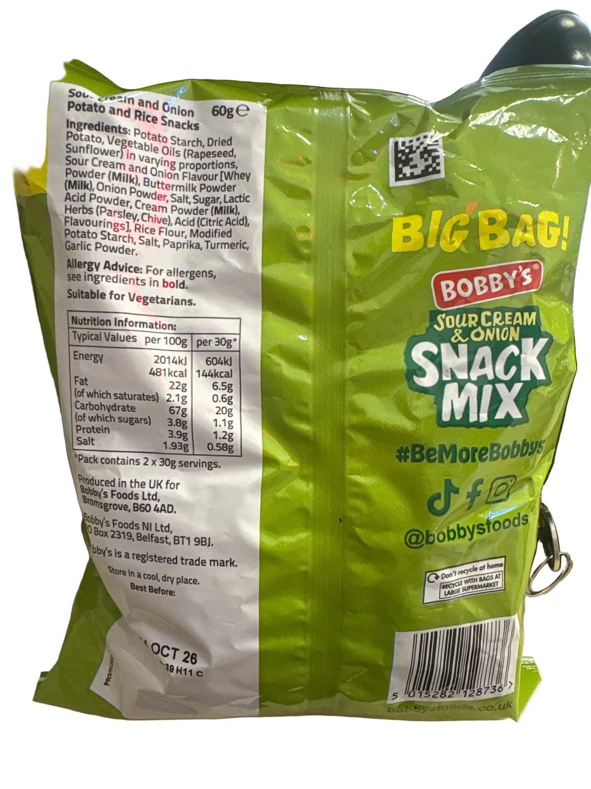 Bobby’s sour cream and onion snack mix 60g short dated