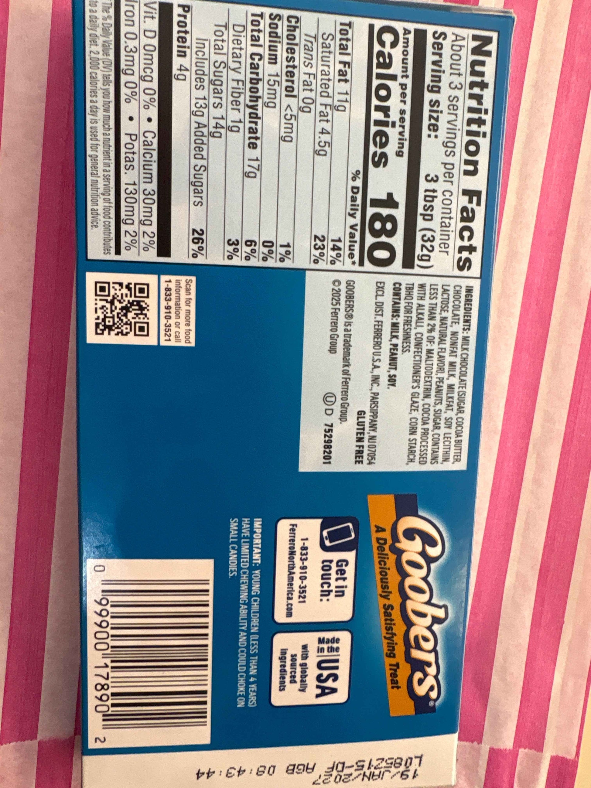 Goobers milk chocolate dry roasted peanuts