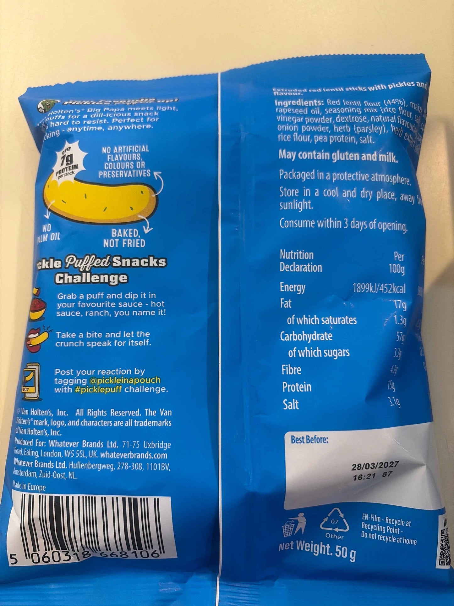 Van holtens pickle puffed big papa 50g