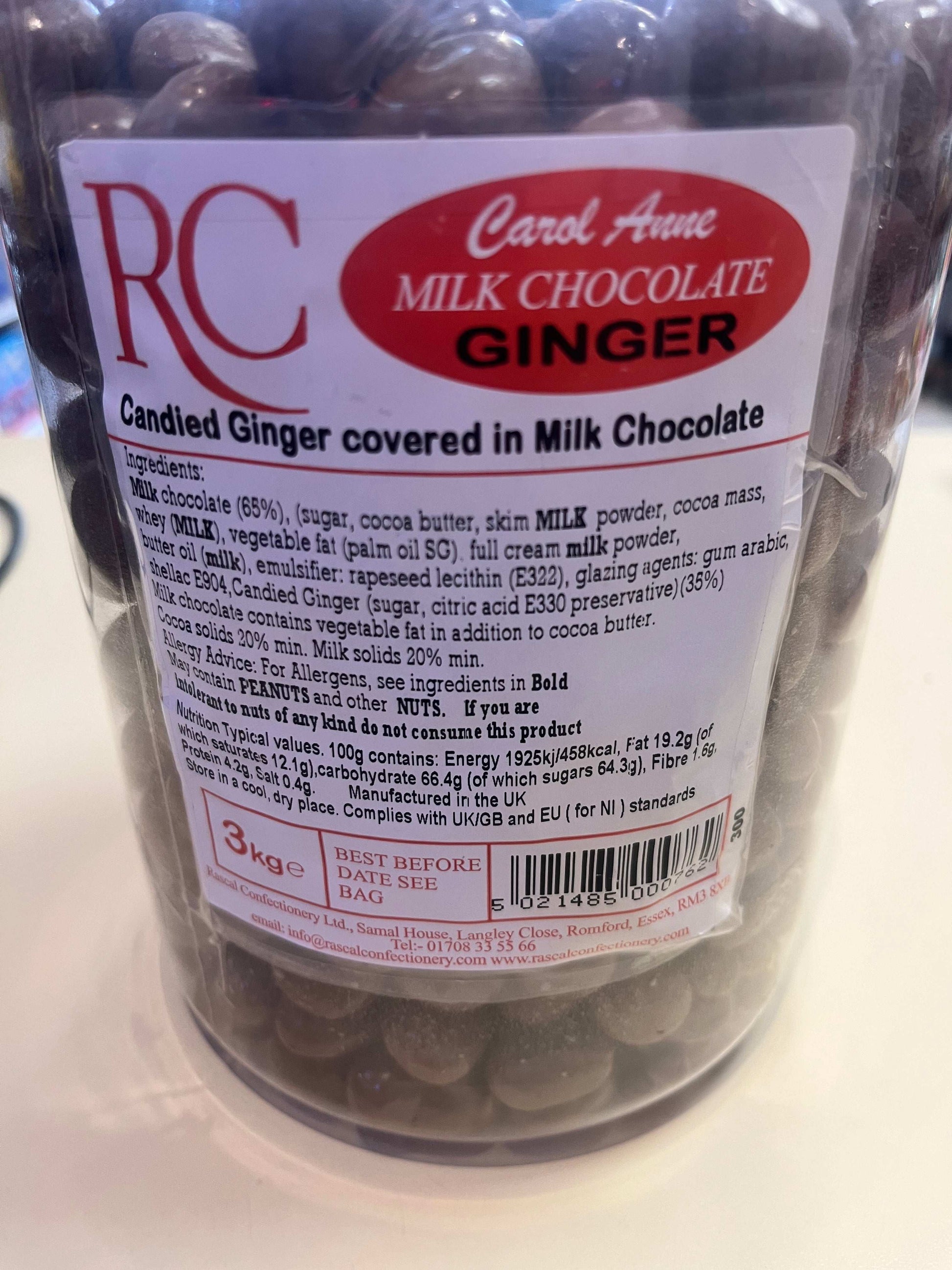 Carol Anne Candied Ginger covered in Milk Chocolate - candy store coppull