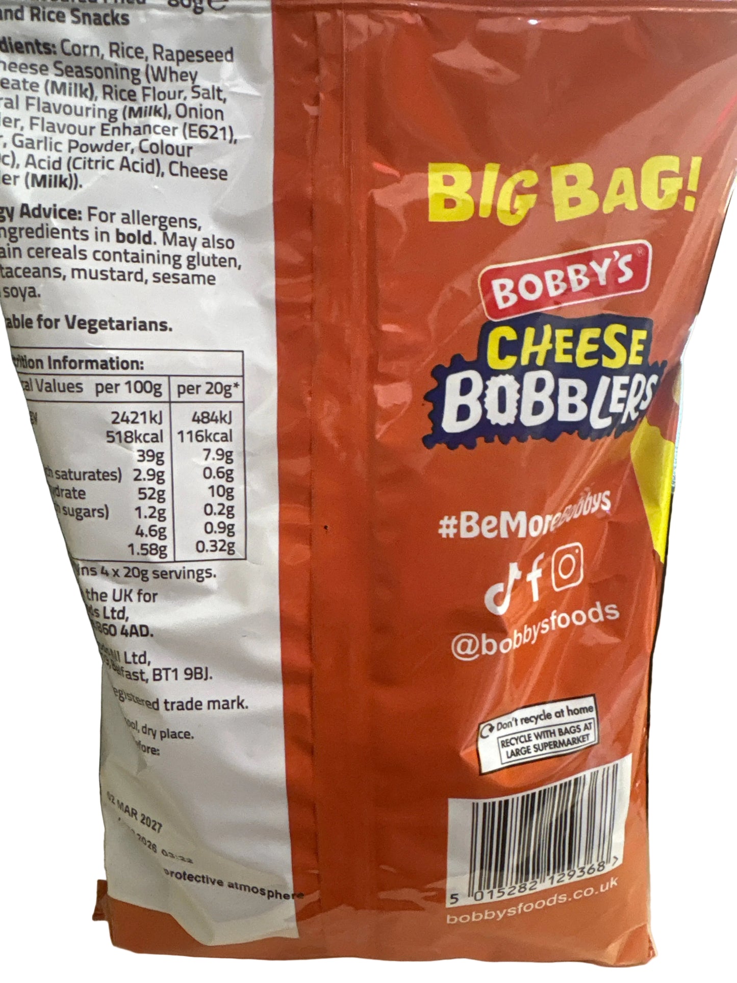 Bobby’s Cheese Bobblers 80g bag